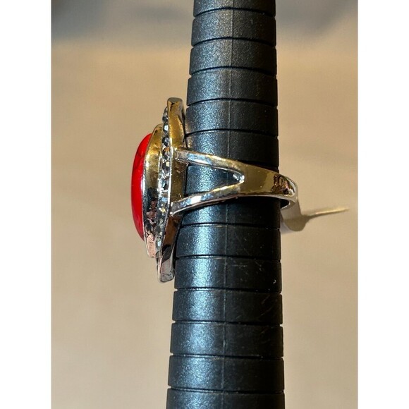 Silver Tone and Red Stone Ring Size 6.25 - Picture 2 of 3